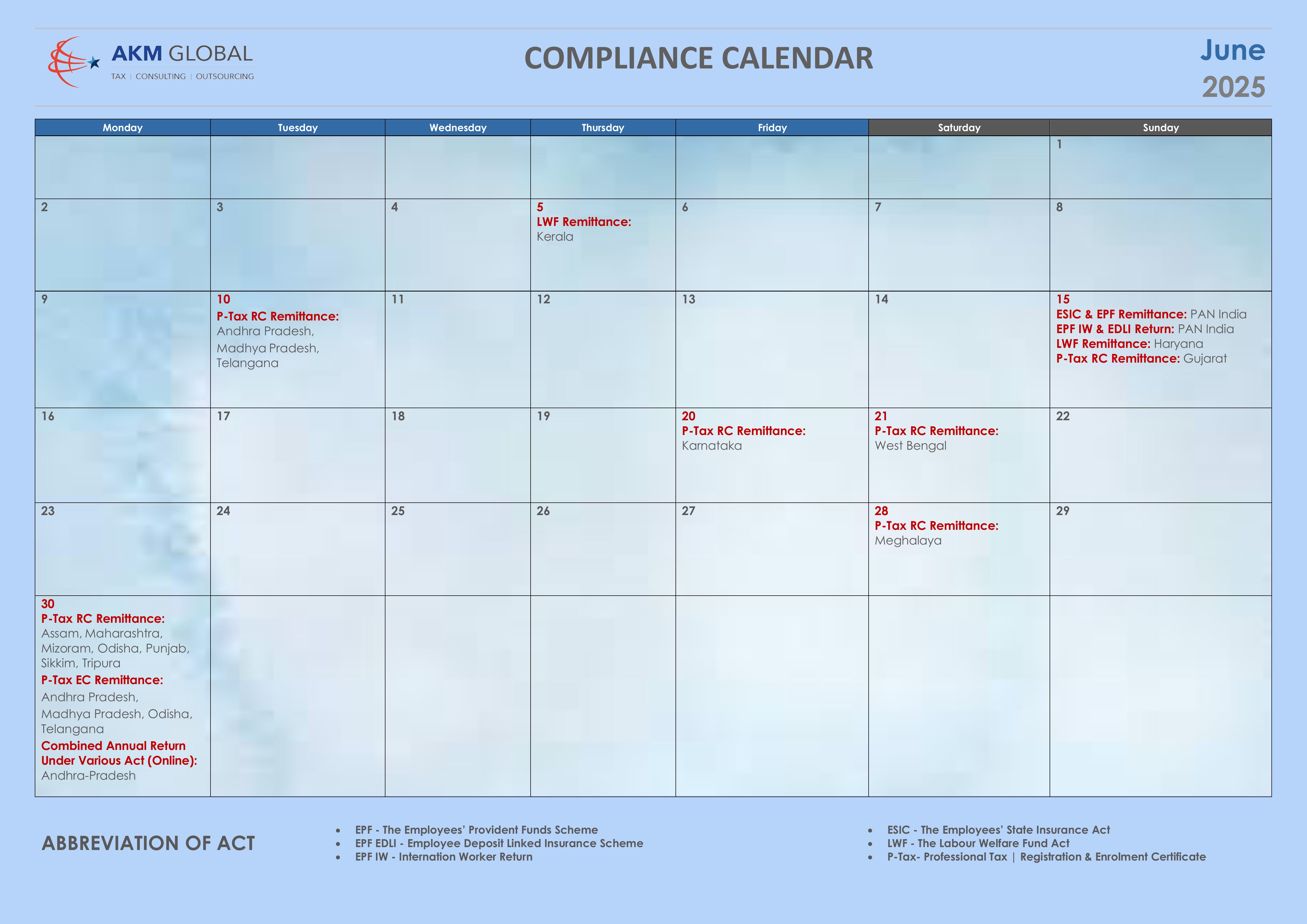 June 2025 Compliance Calendar: Critical Dates and Compliance Requirements