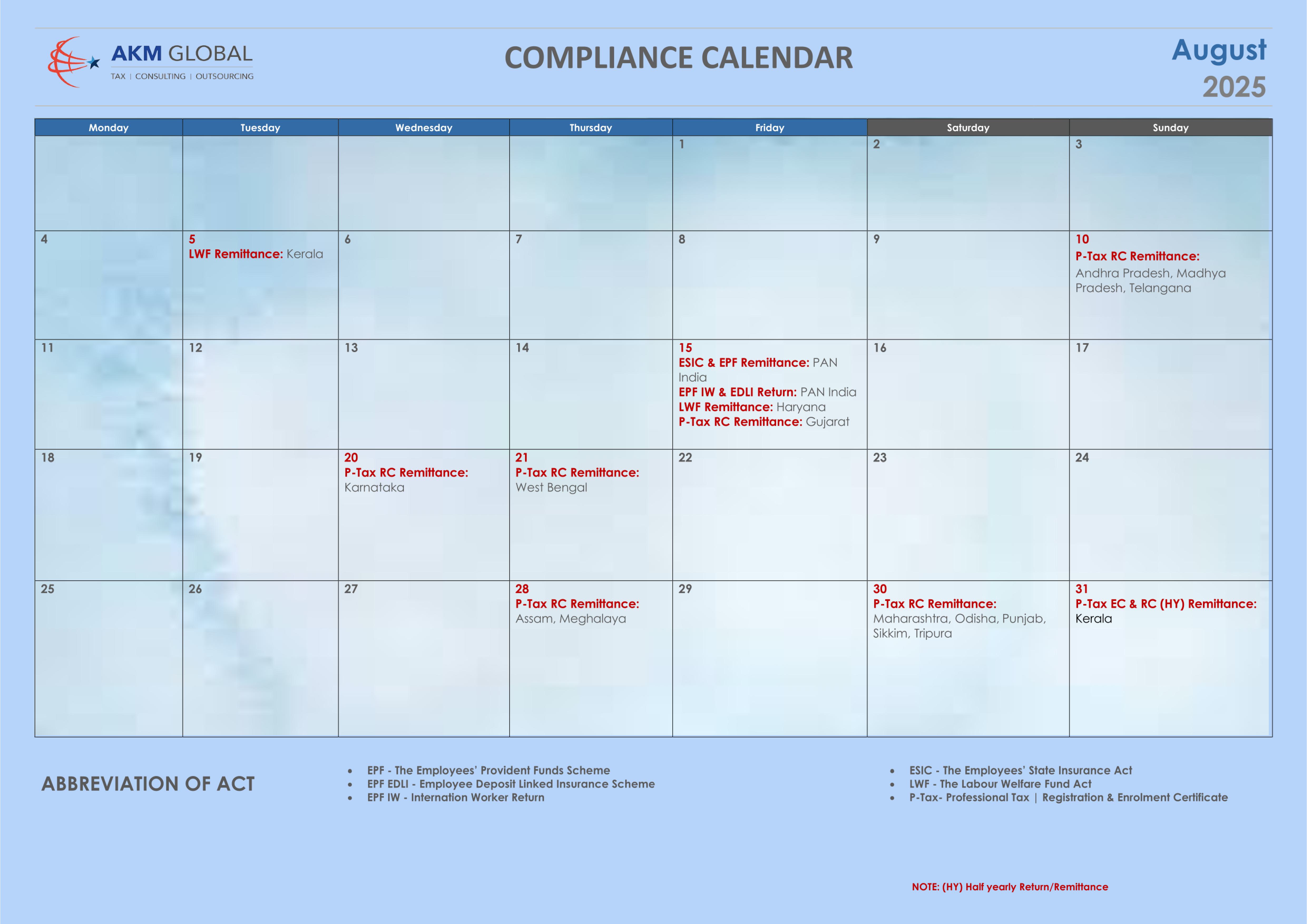 Compliance Calnder