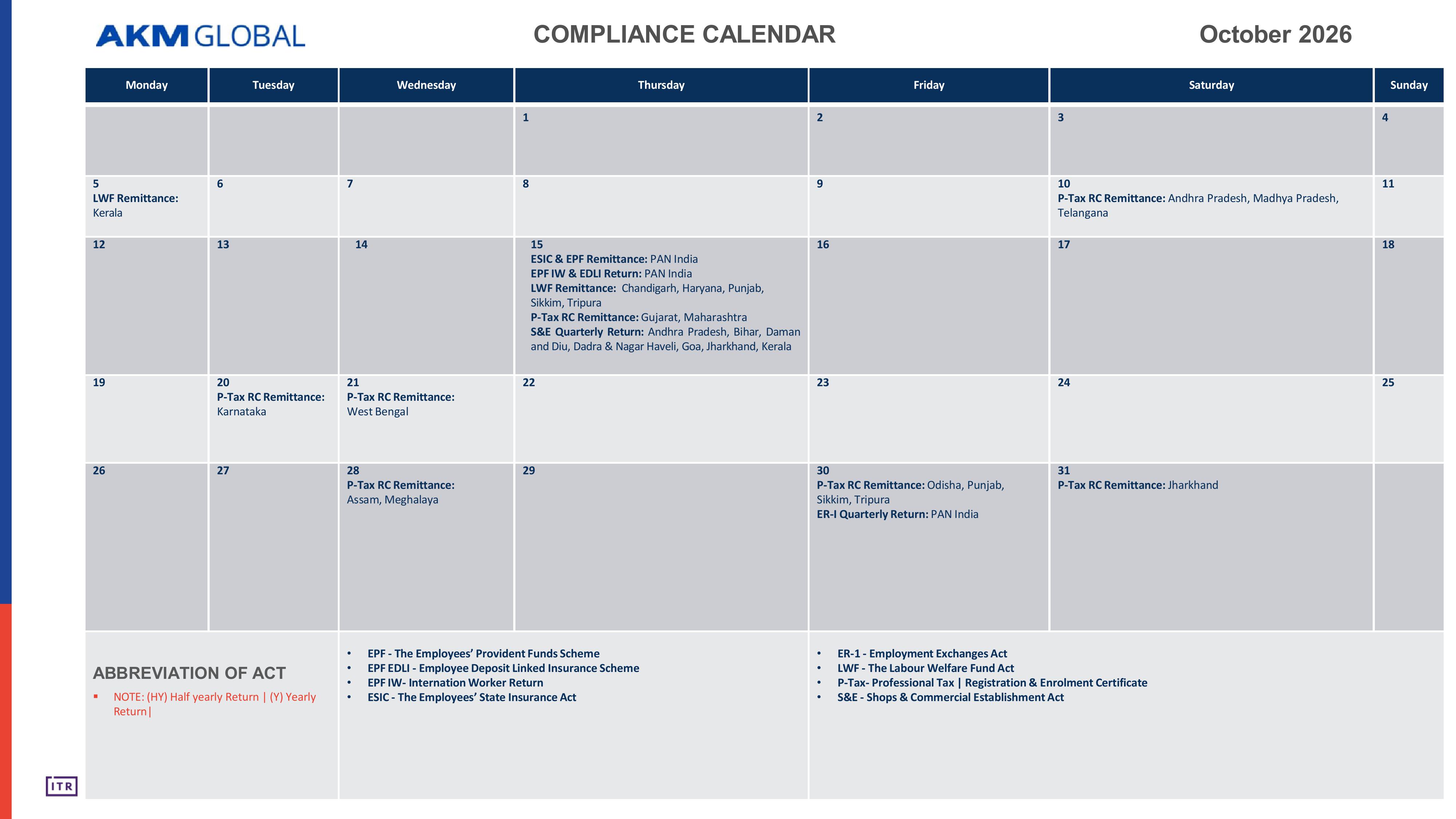 Compliance calender October 2026